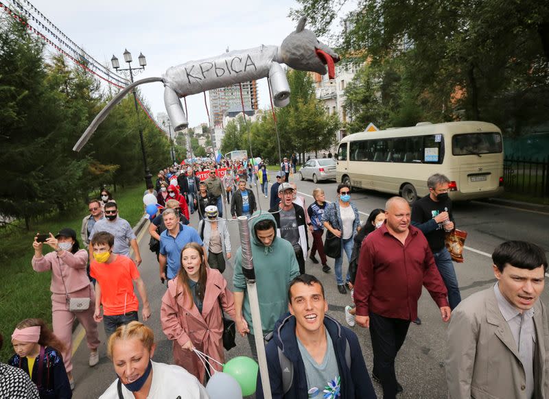 People take part in rally to support former regional governor Sergei Furgal in Khabarovsk