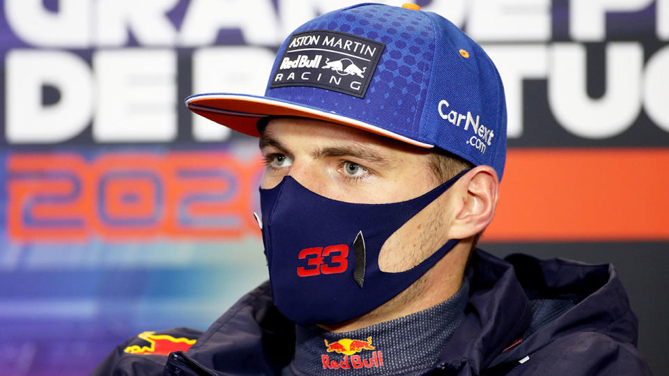 Pictured here, Red Bull driver Max Verstappen addresses F1 media.