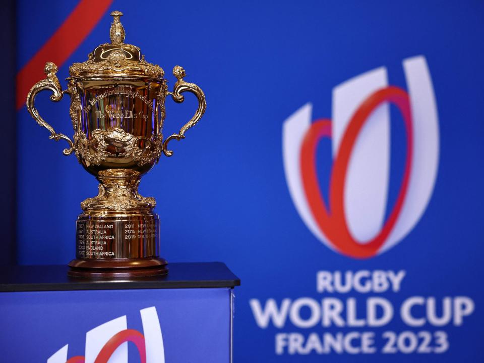 The Webb Ellis Cup ahead of the Rugby World Cup in France (AFP via Getty Images)