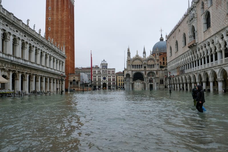 A flooded St Mark's square is pictured during exceptionally high water levels in Venice