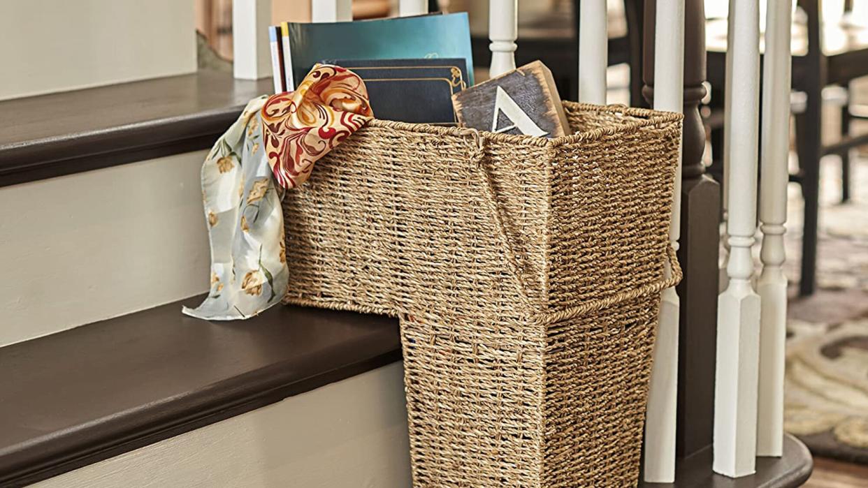 Household Essentials ML-5647 Seagrass Wicker Stair Step Basket with Handle