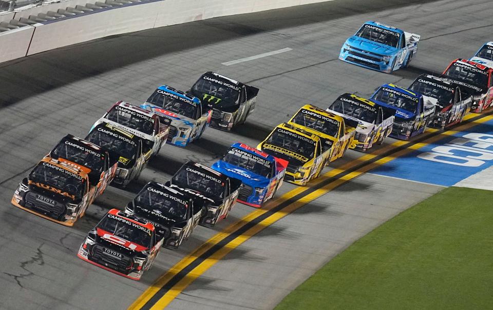 A familiar scene from Truck Series competition at Daytona.