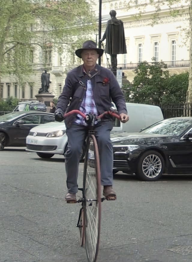 Alan Price on his penny-farthing