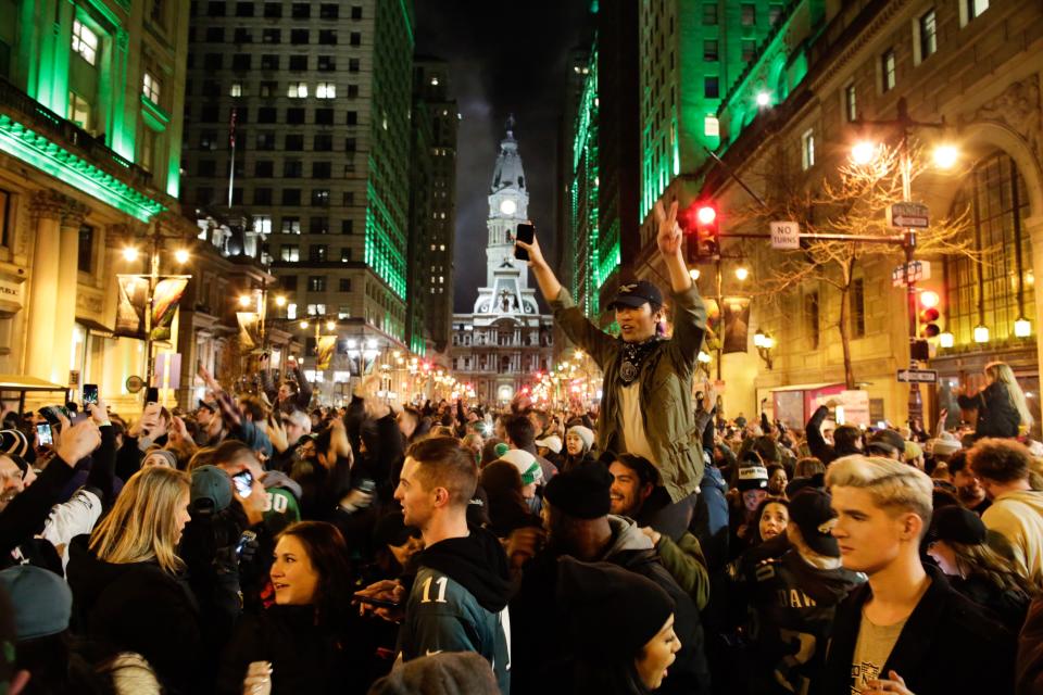 <p>Philadelphia Eagles Fans celebrates their victory of the Super Bowl LII game against New England Patriots on February 4, 2018 in Philadelphia, Pennsylvania..(Photo by Eduardo Munoz Alvarez/Getty Images) </p>