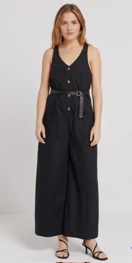 Good Cotton Button-Up Jumpsuit in True Black