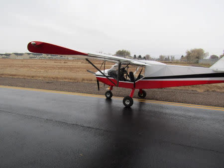 A small fixed-wing, single engine light sport Cessna aircraft stolen by two teens is pictured at the Vernal Regional Airport in Jensen, Uintah County, Utah, U.S. in this undated photo obtained by Reuters November 23, 2018. Uintah County Sheriff's Office/Handout via REUTERS
