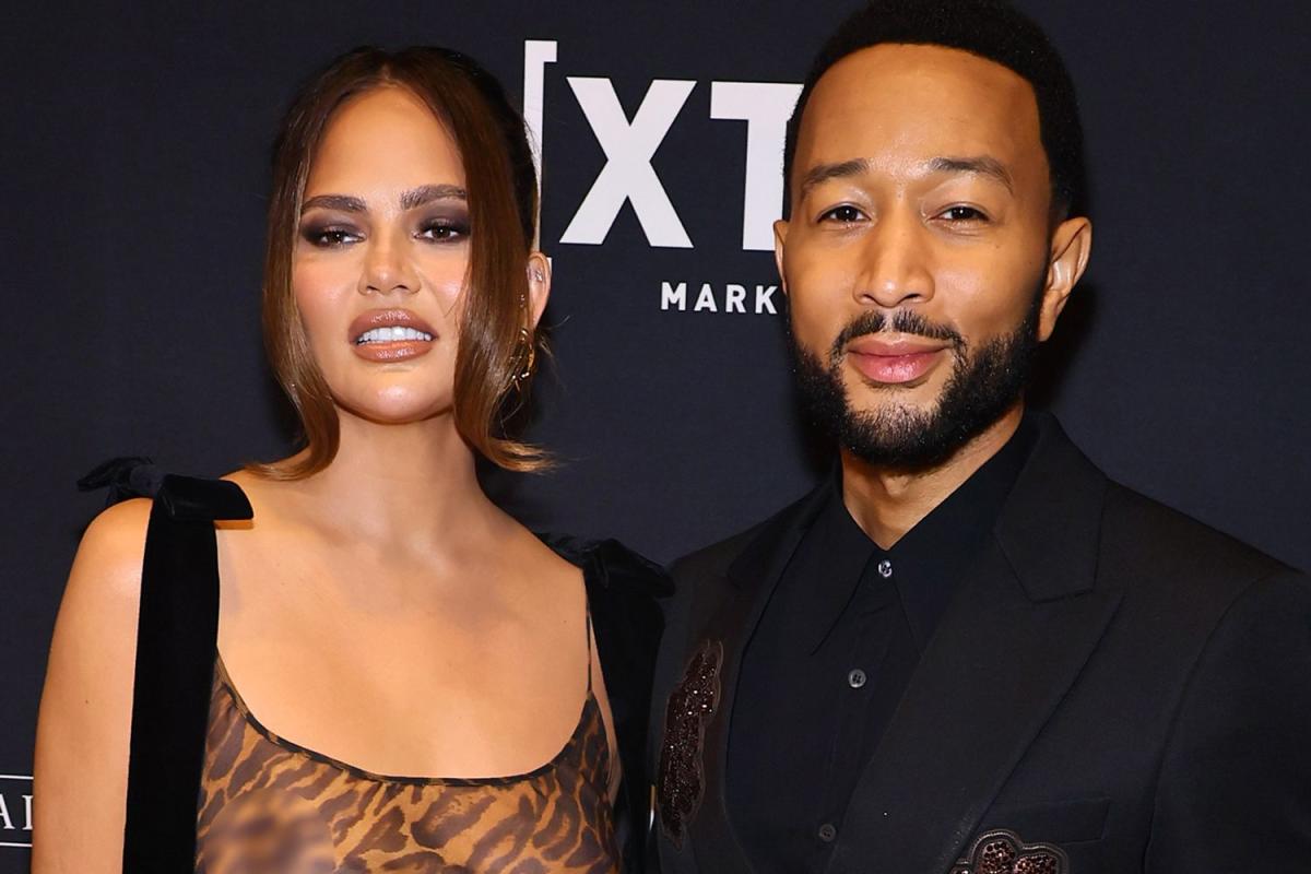 Chrissy Teigen Wears Nipple-Baring Leopard Gown and Matches John Legend for Red Carpet Date Night