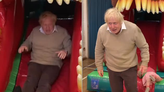 Boris Johnson in a bouncy castle at son Wilf's birthday party