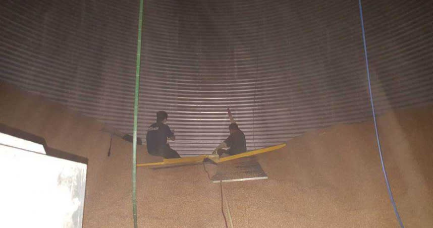 一名義竹農會員工因不明原因遭玉米倉庫玉米淹沒。（圖／翻攝照片）