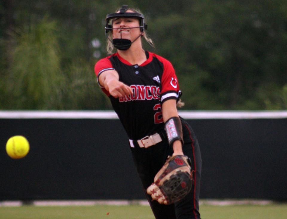 Middleburg pitcher Morgan Beckham (27), pictured in a 2022 game, fired a no-hitter on Monday against Gainesville.