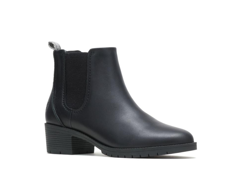 Women's Hadley Chelsea Boot in Black Leather. Image via Hush Puppies.