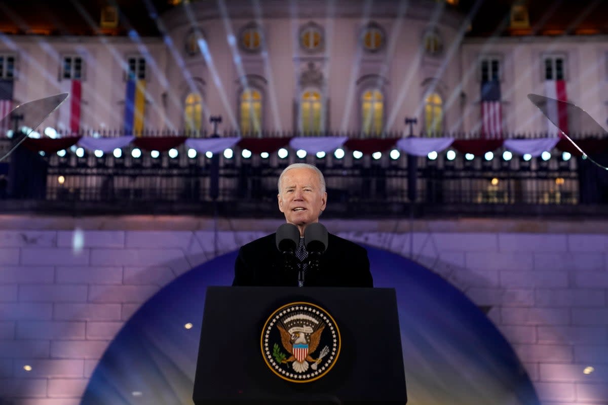 President Joe Biden speaking in Warsaw, Poland. (AP)