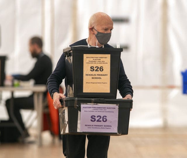 Ballot boxes arrive at the Inverness Leisure Hall 