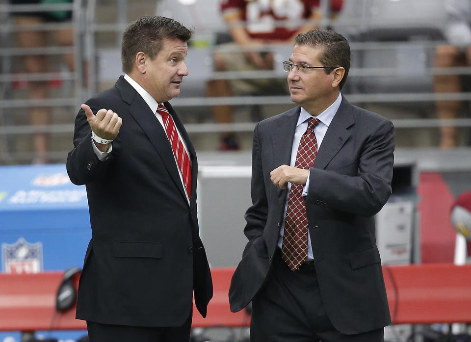 Arizona Cardinals team owner Michael Bidwill (left) is giving Washington Commanders owner Daniel Snyder a run for his money as worst NFL owner. (AP Photo/Ross D. Franklin)