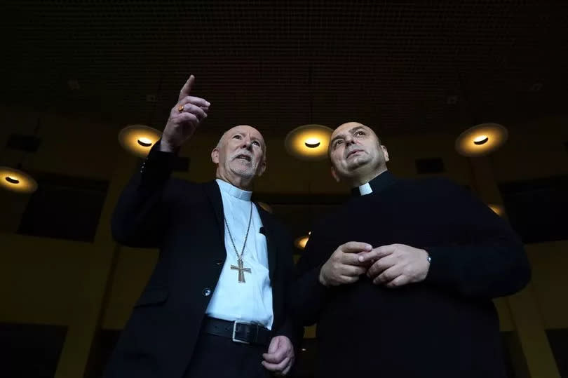 Archbishop of Glasgow William Nolan (left) with Father Gabriel Romanelli, the parish priest of the only Catholic Church in Gaza