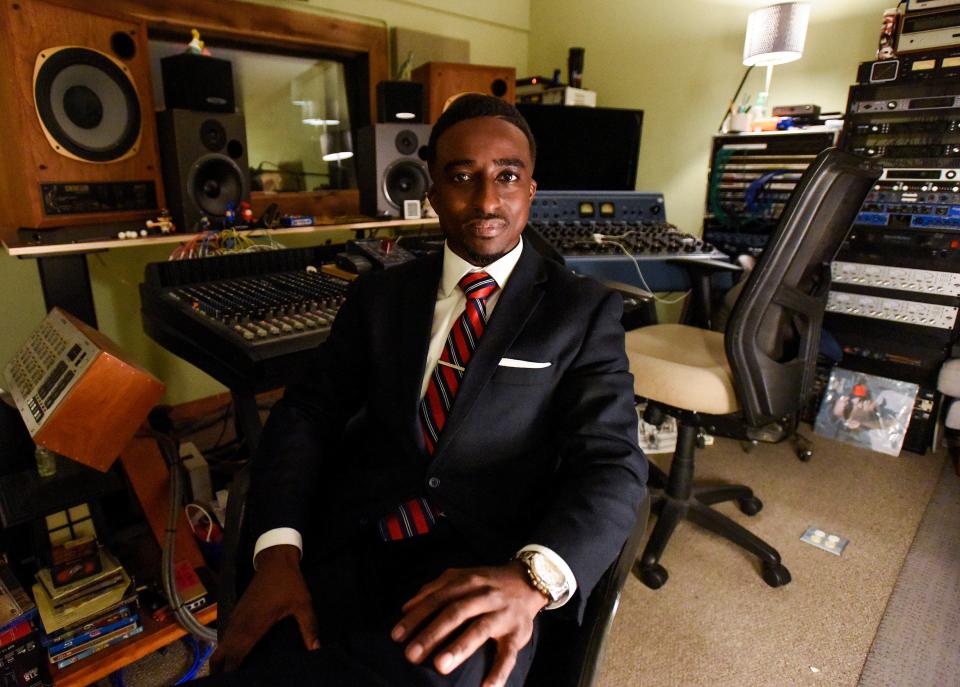 Jonathan Avant, accountant, musician, President of the Downtown Business Association and part owner of a recording studio, talks about business and music in Montgomery, Ala., on Monday November 22, 2021.