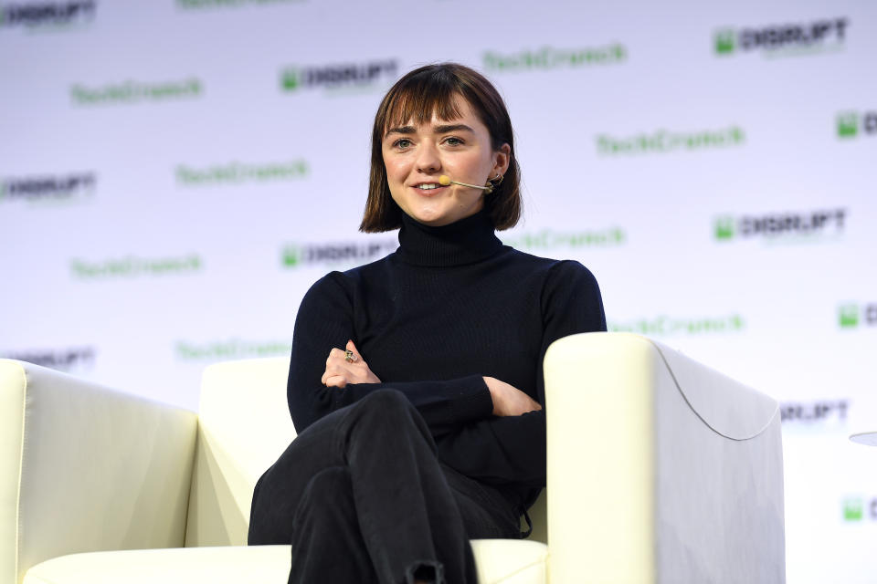 SAN FRANCISCO, CALIFORNIA - OCTOBER 03: Actor Maisie Williams speaks onstage during TechCrunch Disrupt San Francisco 2019 at Moscone Convention Center on October 03, 2019 in San Francisco, California. (Photo by Steve Jennings/Getty Images for TechCrunch)