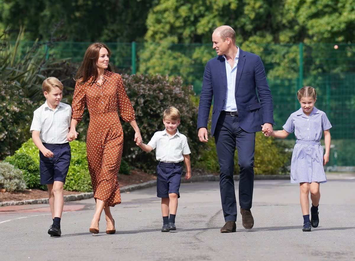Prince George, Princess Charlotte and Prince Louis (C), accompanied by their parents the Prince William, Duke of Cambridge and Catherine, Duchess of Cambridge (Getty Images)