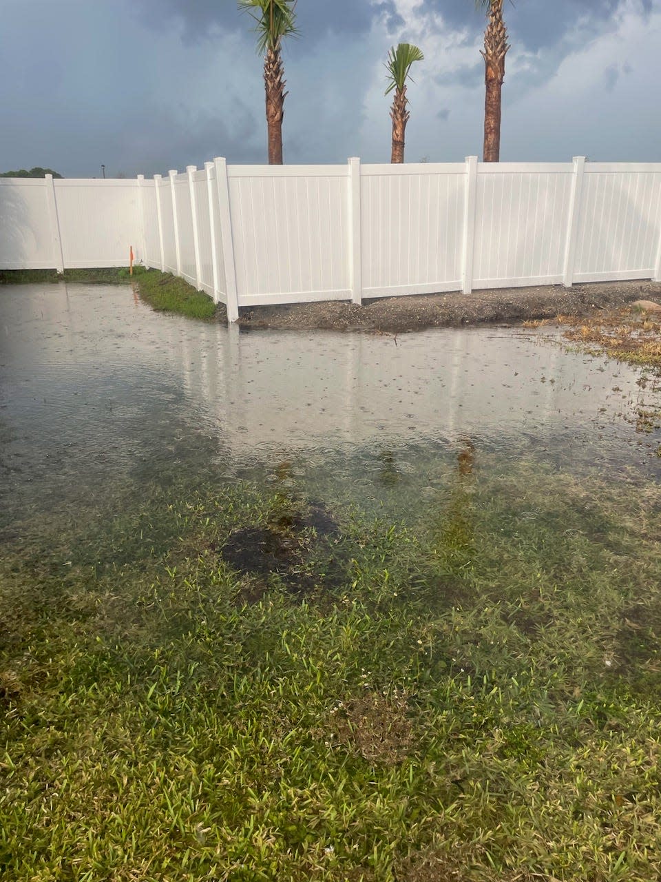 Flooding in Bonnie Cooke's yard on the outskirts of Stuart. Cooke contends D.R. Horton's construction work on a subdivisiion on the other side of the fence is responsible for creating stormwater runoff.