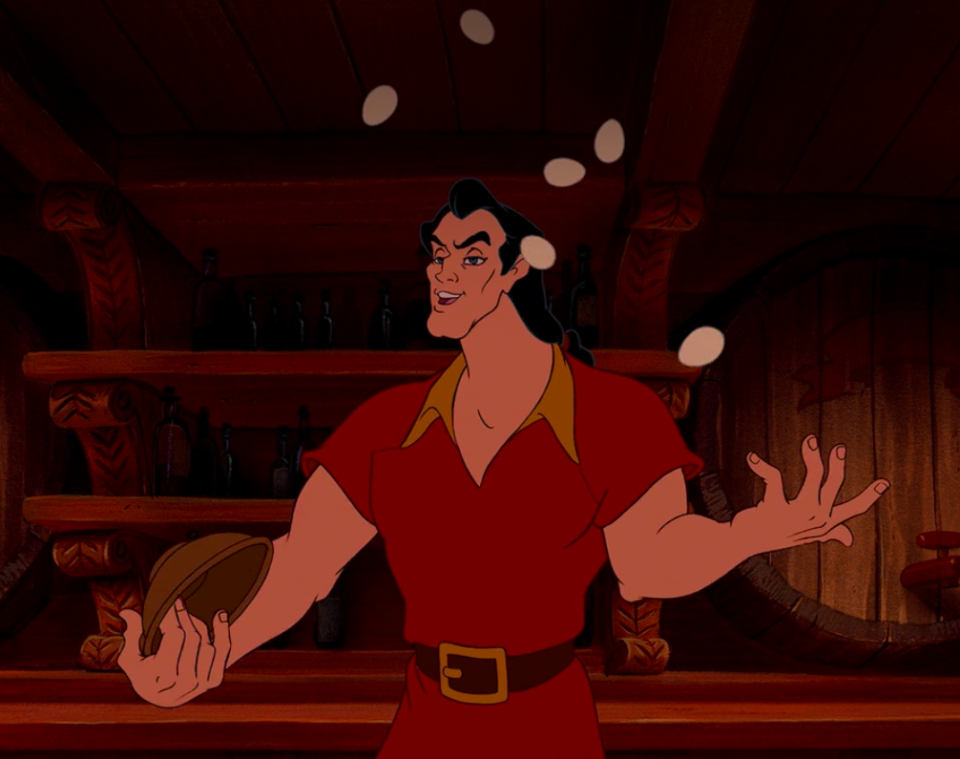 Gaston juggling eggs in his tavern