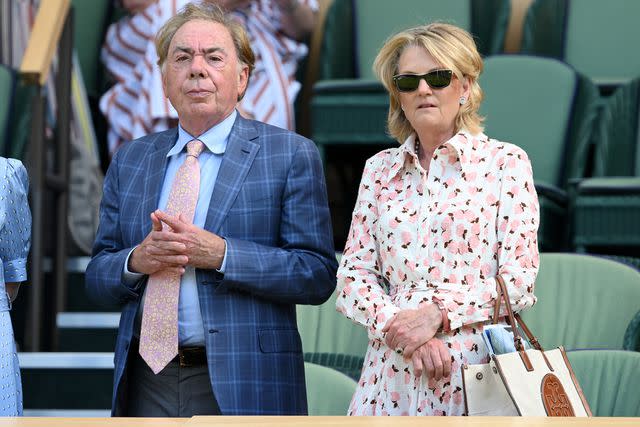 <p>Karwai Tang/WireImage</p> Andrew Lloyd Webber and Madeleine Gurdon at Wimbledon