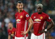 Football Soccer Britain- Hull City v Manchester United - Premier League - The Kingston Communications Stadium - 27/8/16 Manchester United's Zlatan Ibrahimovic and Paul Pogba Reuters / Scott Heppell Livepic EDITORIAL USE ONLY. No use with unauthorized audio, video, data, fixture lists, club/league logos or "live" services. Online in-match use limited to 45 images, no video emulation. No use in betting, games or single club/league/player publications. Please contact your account representative for further details.