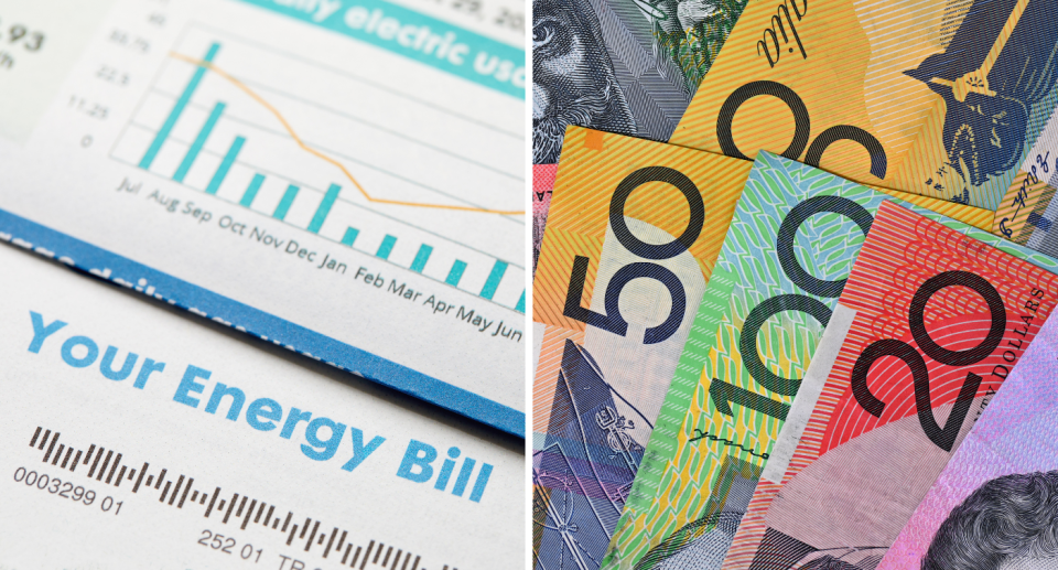 Energy bill and Australian money. Electricity bill credit.