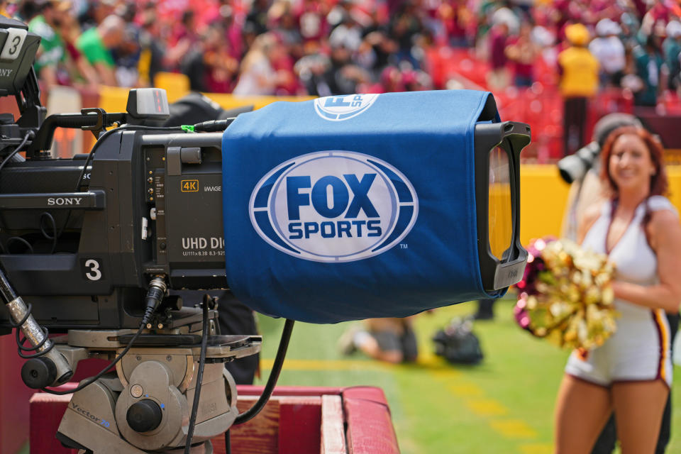 LANDOVER, MD - SEPTEMBER 25: Fox Sports camera in use during the game between the Philadelphia Eagles and the Washington Commanders on September 25, 2022 at Fedex Field in Landover, MD. (Photo by Andy Lewis/Icon Sportswire via Getty Images)