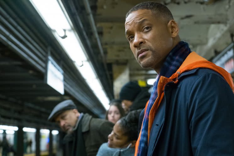 Will Smith plays a man who experiences a personal tragedy in Collateral Beauty. (Photo: Barry Wetcher/Warner Bros.)