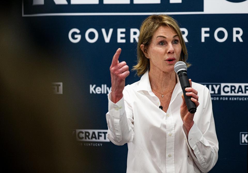 Republican gubernatorial hopeful Kelly Craft talked to a gathering of supporters at Heitzman Traditional Bakery and Deli on Shelbyville Rd. during a stop in Louisville as part of her "Kitchen Table Tour" for her campaign on Thursday morning. Feb. 16, 2023