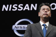 Nissan Chief Executive Makoto Uchida speaks during a press conference in the automaker's headquarters in Yokohama, near Tokyo Monday, Dec. 2, 2019. (AP Photo/Eugene Hoshiko)