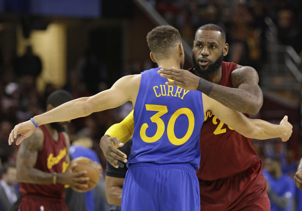 LeBron James and Stephen Curry are now in line to be the two captains for the 2018 NBA All-Star Game. (AP)