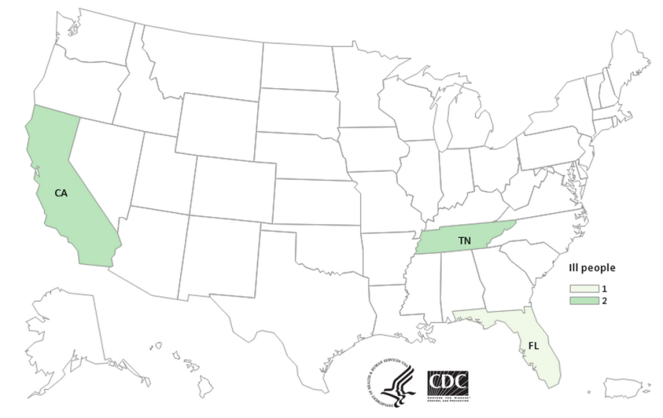 Where cases of salmonella were reported and linked to Jule’s Cashew Brie. States as of February 2021 are Florida, Tennessee and California, according to the FDA and CDC.