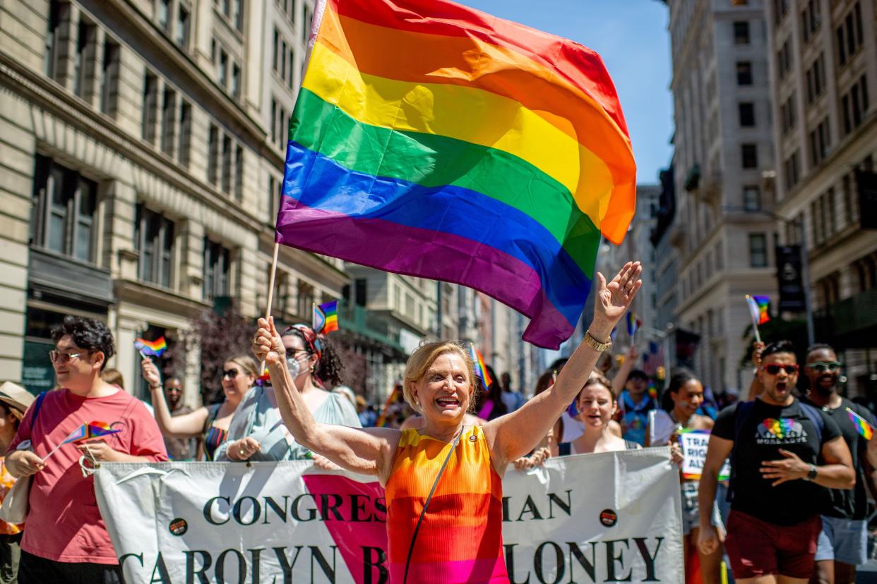 Rep. Carolyn Maloney (D-N.Y.) marches during the 2022 New York City Pride March in Manhattan, New York on June 26, 2022.