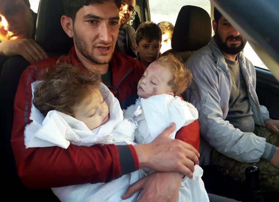 Civilian survivors of the chemical attack on April 4, 2017. Photo: AAP