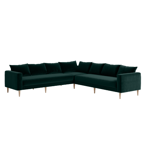 7-seat velvet green sectional couch against white background