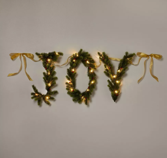 Wondershop Pre-Lit Battery Operated Mixed Greenery 'Joy' Garland with Gold Ribbon