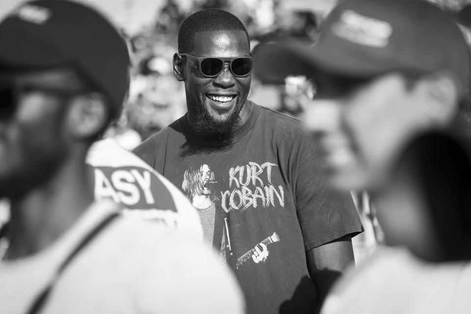 Kevin Durant attends the Athletes vs Cancer Celebrity Flag Football Game. (John Salangsang/Invision/AP)