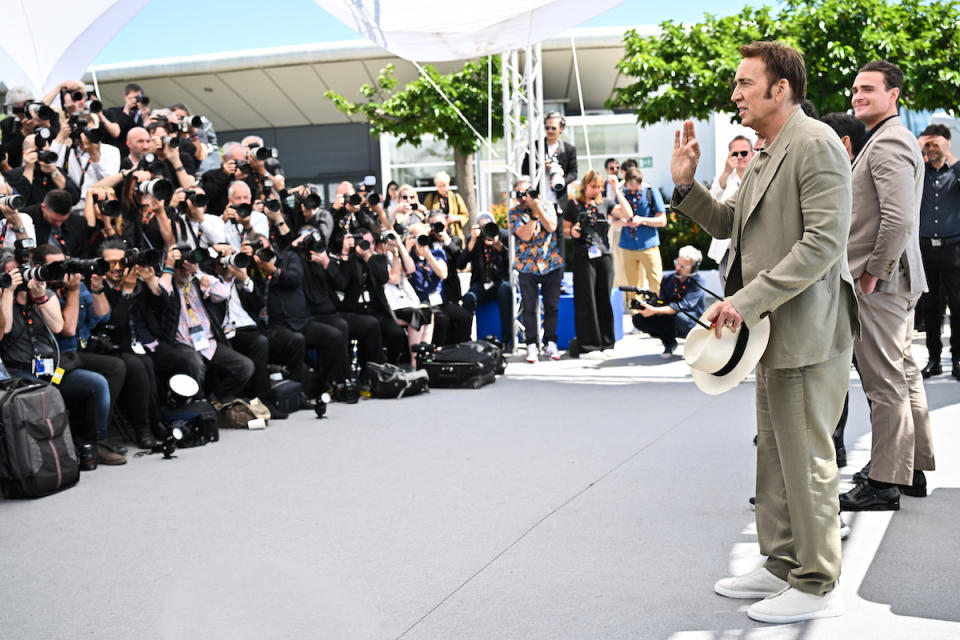 Nicolas Cage attends the "The Surfer" Red Carpet at the 77th annual Cannes Film Festival at Palais des Festivals on May 17, 2024 in Cannes, France in Zegna shoes.