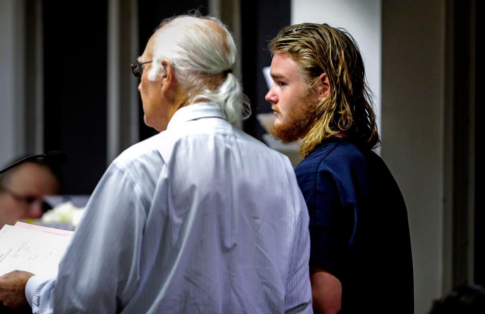 Darin Byrd appears in court on March 29, 2017. Byrd and Jullian Cathirell were accused of killing twin brothers Brandon and Brian Allen and dumping their bodies along the Beeline Highway. (Lannis Waters/The Palm Beach Post)