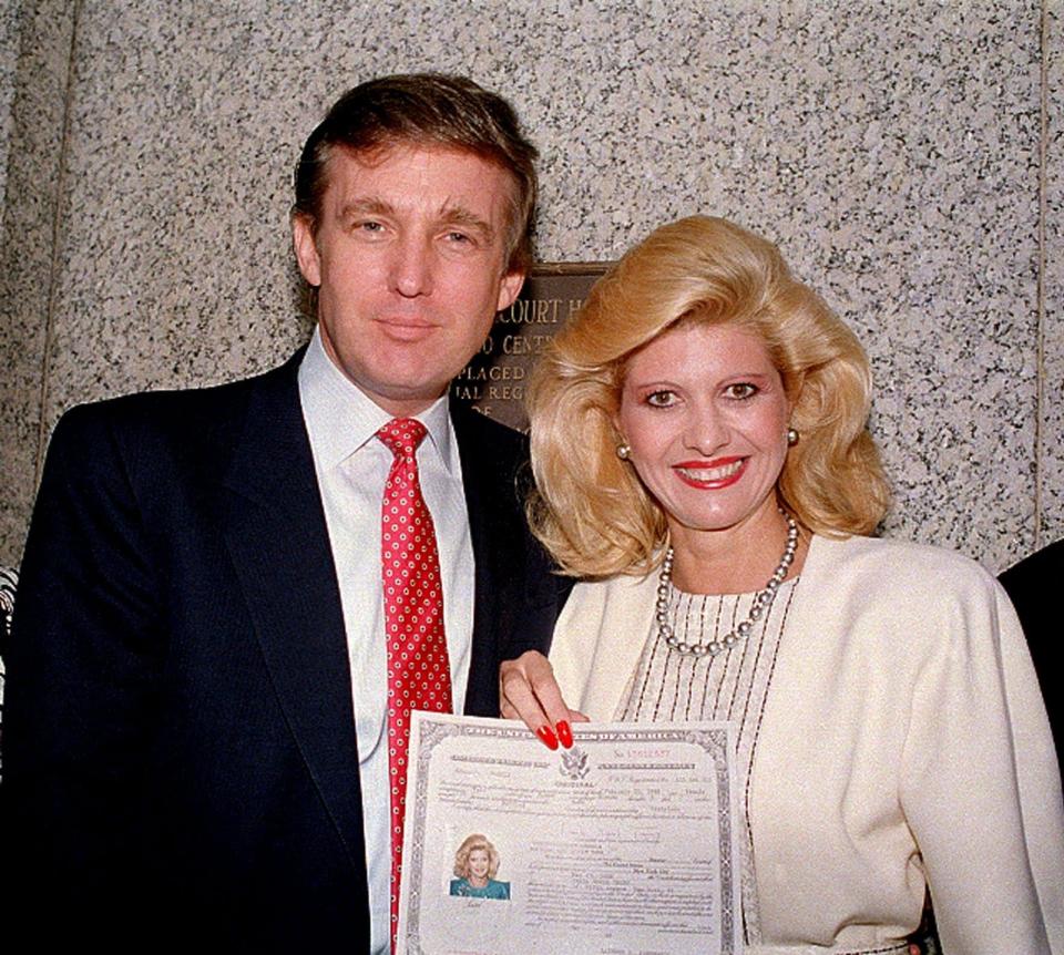 Donald and Ivana outside the Federal Courthouse in New York, after she was sworn in as a United States citizen in 1988 - AP