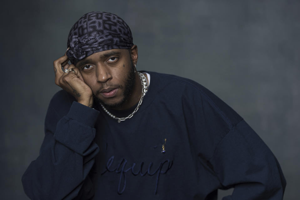 6lack poses for a portrait on Thursday, April 6, 2023, in Los Angeles to promote his new album “Since I Have a Lover." (Photo by Willy Sanjuan/Invision/AP)