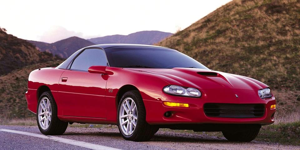 <p>Would any list about cheap speed be complete without a Camaro Z28? <a href="http://www.caranddriver.com/comparisons/chevrolet-camaro-z28-ss-page-4" rel="nofollow noopener" target="_blank" data-ylk="slk:Even the convertible version could hit 160 mph;elm:context_link;itc:0;sec:content-canvas" class="link ">Even the convertible version could hit 160 mph</a>. A clean example might cost you closer to $10,000, but <span class="redactor-unlink">deals can often be found</span> in the $5000 range. <a href="https://www.ebay.com/itm/2002-Chevrolet-Camaro-Z28/323868346848?hash=item4b680ec9e0:g:AAcAAOSwKJldOhOk" rel="nofollow noopener" target="_blank" data-ylk="slk:Here's one;elm:context_link;itc:0;sec:content-canvas" class="link ">Here's one</a> listed for just $9000 right now. </p>