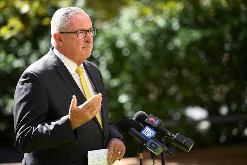 NSW Health Minister Brad Hazzard speaks at a press conference.