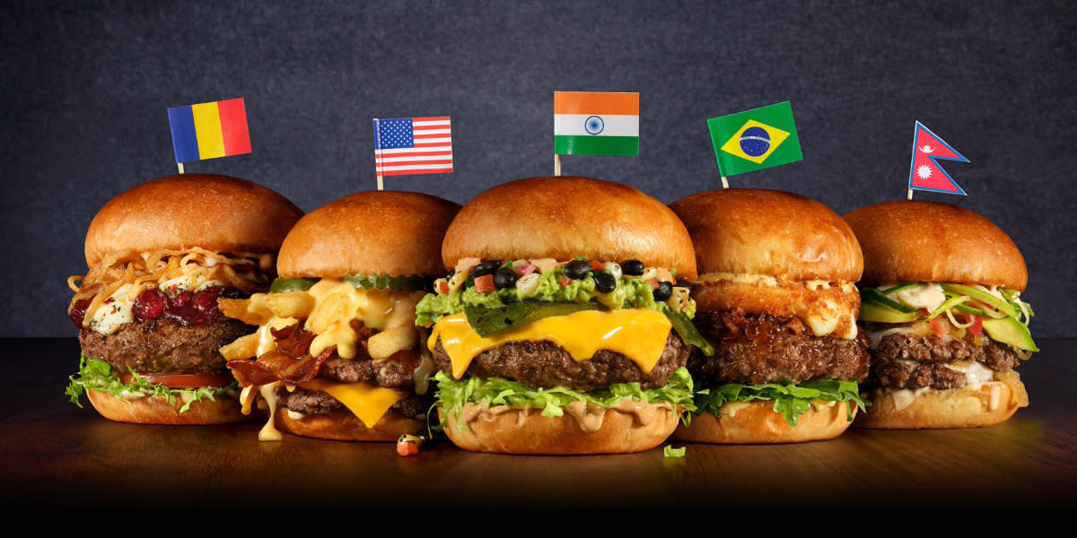 hard rock cafe's selection of five culturally inspired burgers