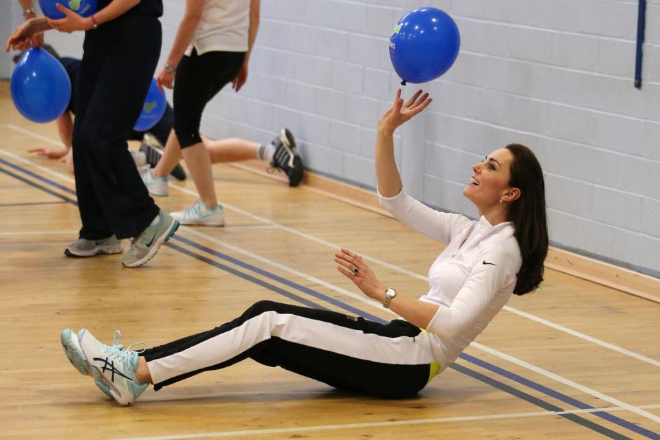 <p>The Duchess participates in a kid's tennis workshop at Craigmount High School in Edinburgh, Scotland.</p>