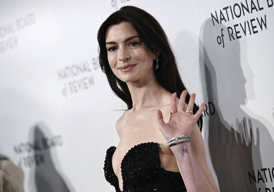 Anne Hathaway attends the National Board of Review awards gala at Cipriani 42nd Street on Thursday, Jan. 11, 2024, in New York. (Photo by Evan Agostini/Invision/AP)