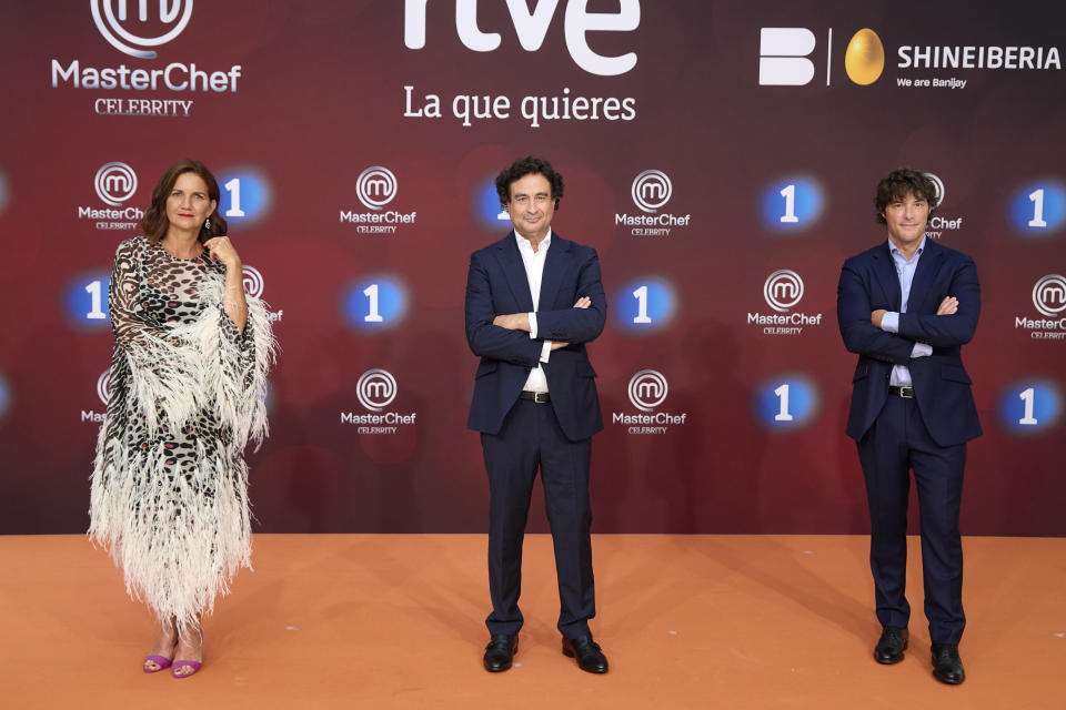 Samantha Vallejo-Nagera, Pepe Rodríguez y Jordi Cruz, jueces de 'Masterchef Celebrity'. (Foto de Carlos Álvarez/Getty Images)