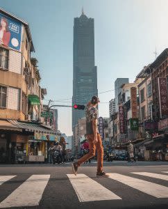 On the street in Kaohsiung with beautiful Tuntex Sky Tower in the background. (Courtesy of Breckler Pierre)