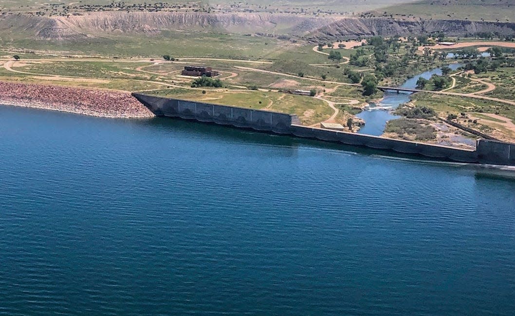 Aerial view of the Lake Pueblo Dam.